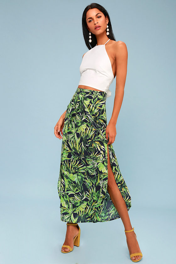 Hyde Beach Blue and Green Tropical Print Maxi Skirt 2