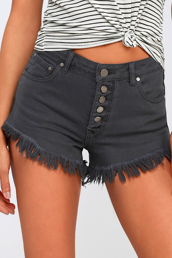 Cute Charcoal Grey Shorts HighWaisted Denim Shorts Lulus
