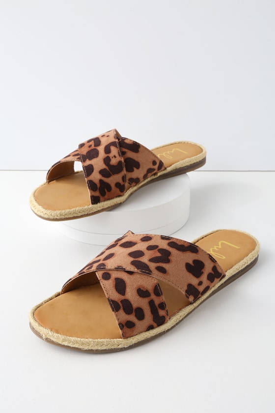 leopard leather sliders