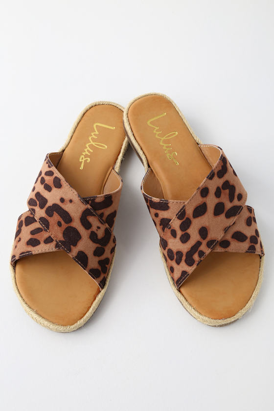 leopard platform slide sandals