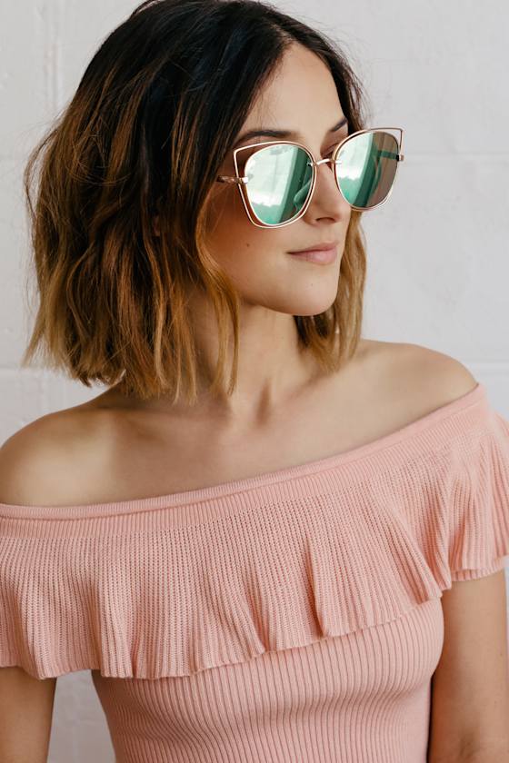 Rebekah Rose Gold and Pink Mirrored Cat-Eye Sunglasses 1