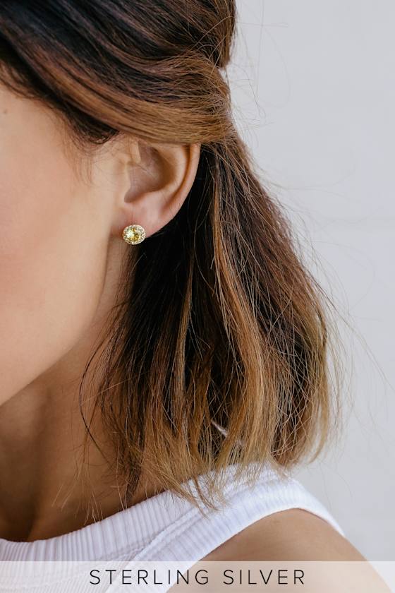 Chic Sterling Silver Yellow Earrings Rhinestone Earrings