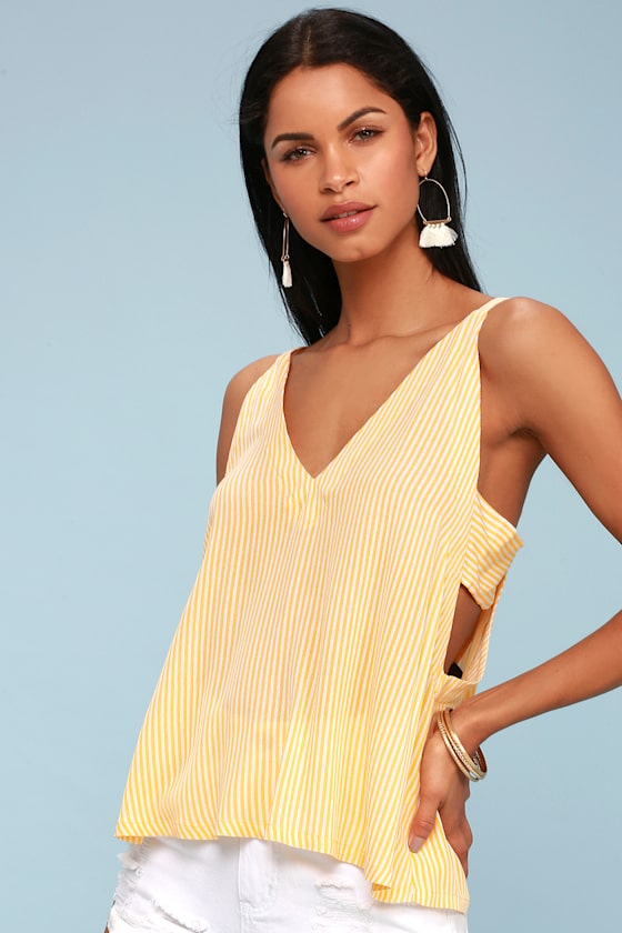 Cute Mustard Yellow Top Striped Top Tank Top Lulus