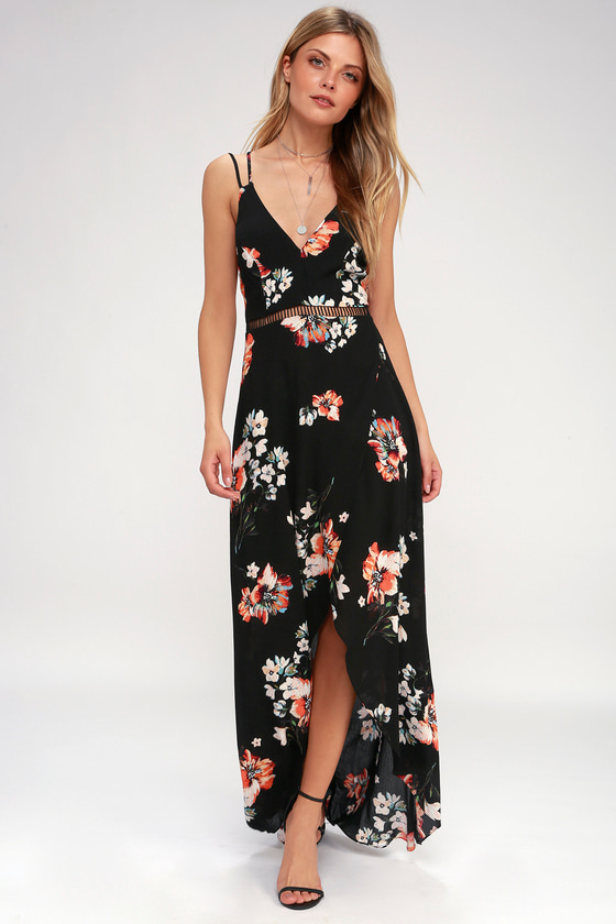 Cute Black Maxi Dress - Floral Maxi Dress - High-Low Dress - Lulus