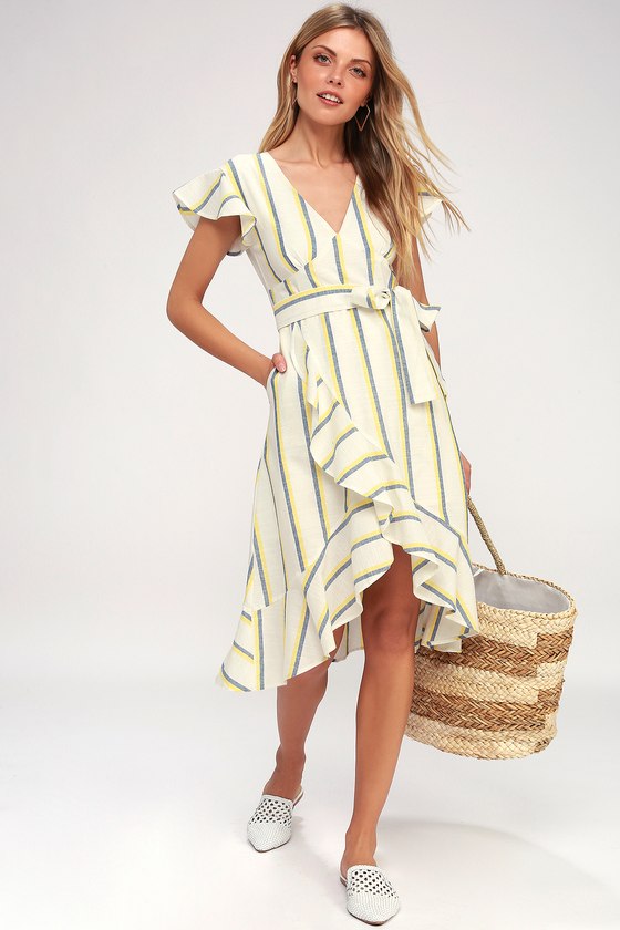 yellow white striped dress