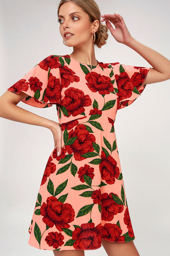 I. Madeline Dance Fleur Peach Dress Floral Print Dress Lulus