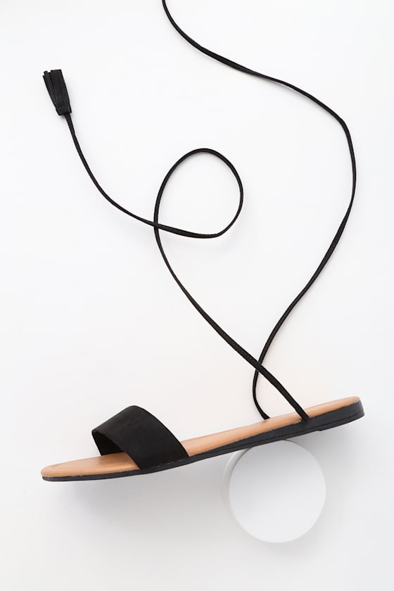 Lulus Leyla Black Suede Flat Sandals LaceUp Sandals