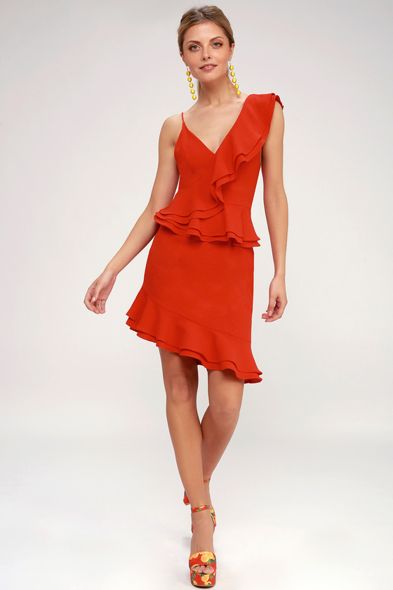 C/MEO Entice - Red Asymmetrical Dress - Ruffled Mini Dress - Lulus