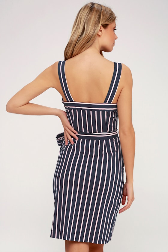 navy and pink striped dress