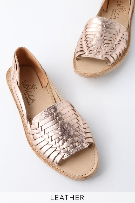 Rose Gold Leather Huarache Sandals - Lulus