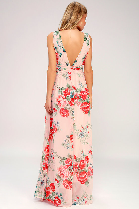 Lulus Garden Meandering Blush Floral Print Maxi Dress