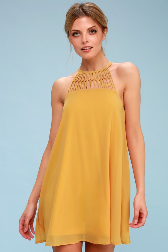 Cute Mustard Yellow Dress - Swing Dress - Caged Dress - Lulus