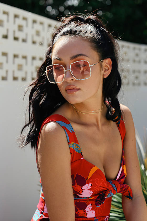 Hanna Gold and Pink Square Sunglasses 1