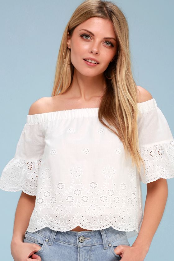 Sun Seeker White Eyelet Off-the-Shoulder Top 3