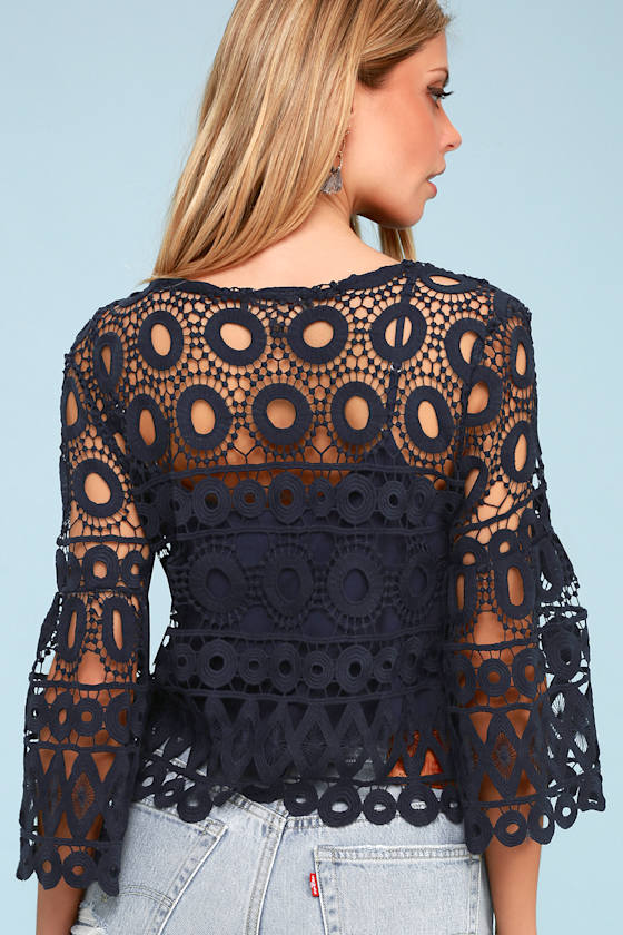 Nearness of You Navy Blue Crochet Crop Top 4