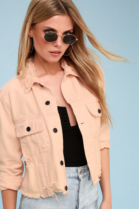 Cool Blush Pink Jacket - Denim Jacket - Distressed Jacket - Lulus