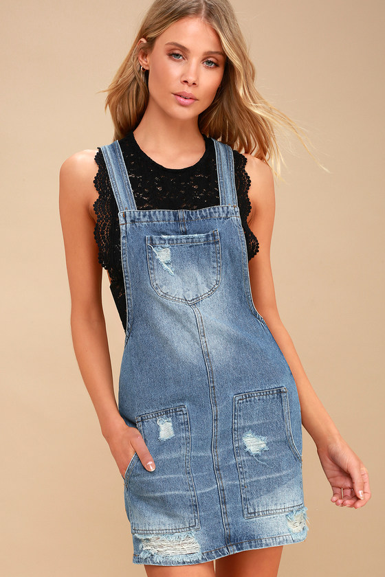 distressed overall dress