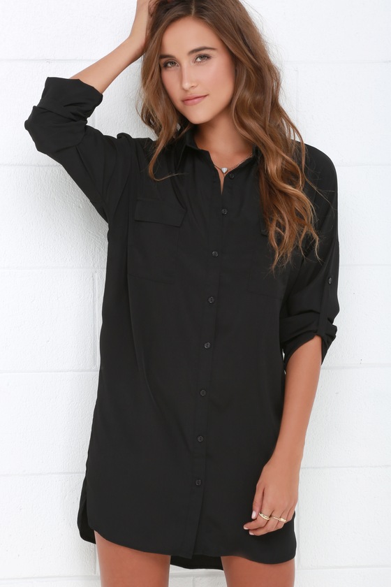 City Strut Black Shirt Dress