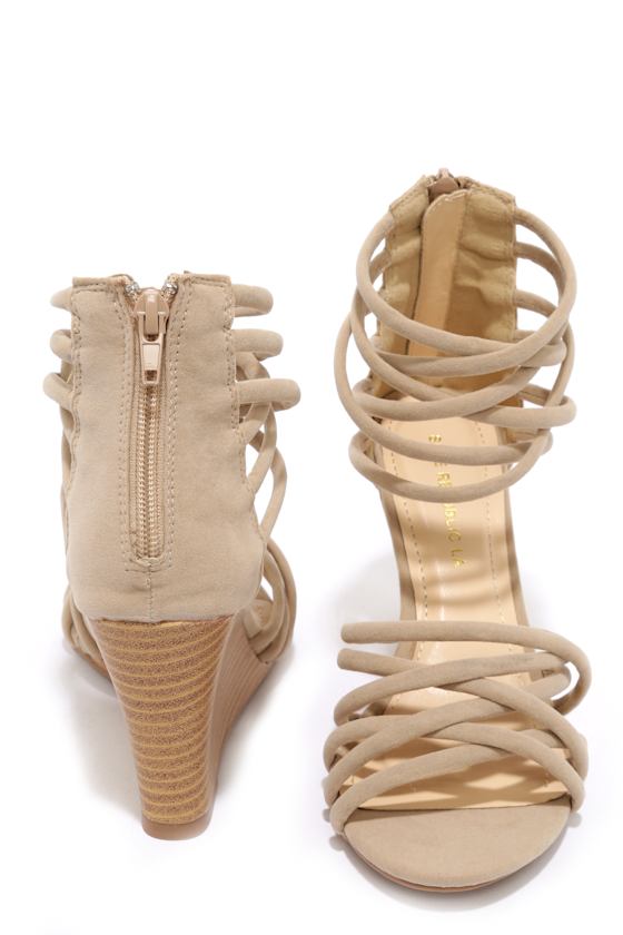 Pure Instinct Nude Suede Caged Wedges 11
