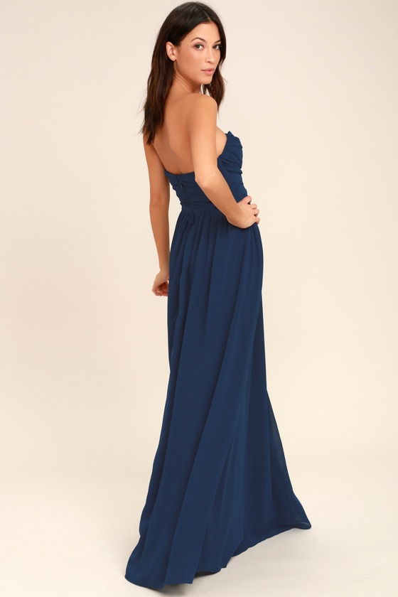 All Afloat Navy Blue Strapless Maxi Dress
