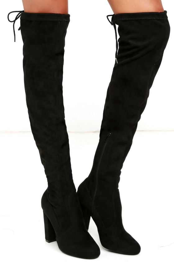 black over the knee boots mid heel