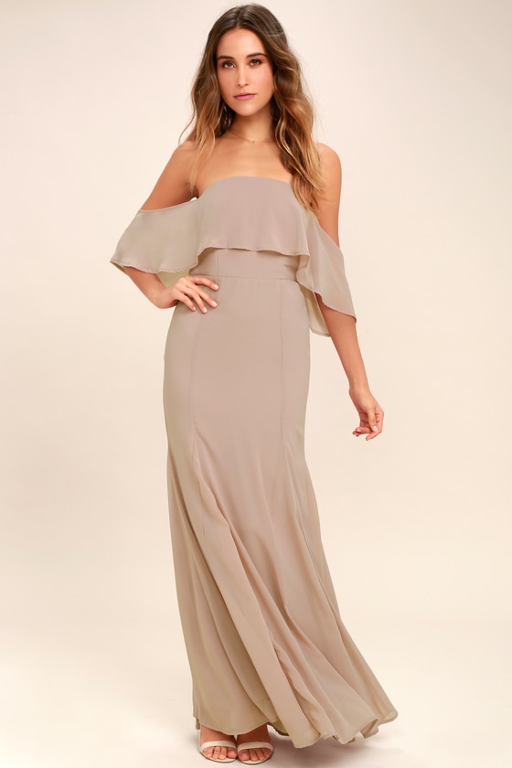 All My Heart Taupe Off-the-Shoulder Maxi Dress