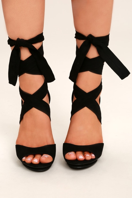 black lace up platform heels