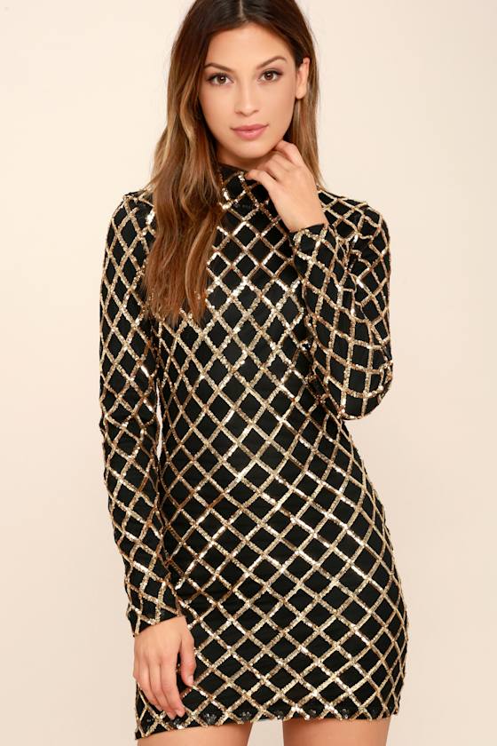 Waking Up in Vegas Gold and Black Sequin Dress 7