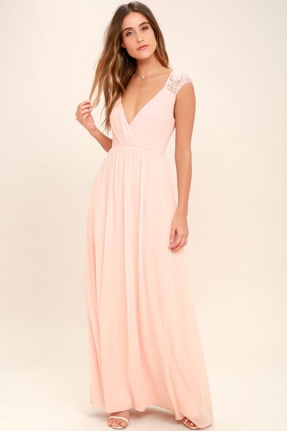 Whimsical Wonder Blush Pink Lace Maxi Dress