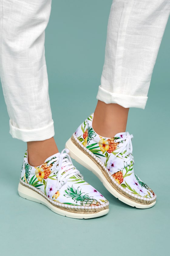 Jackson White Tropical Print Espadrille Sneakers 8