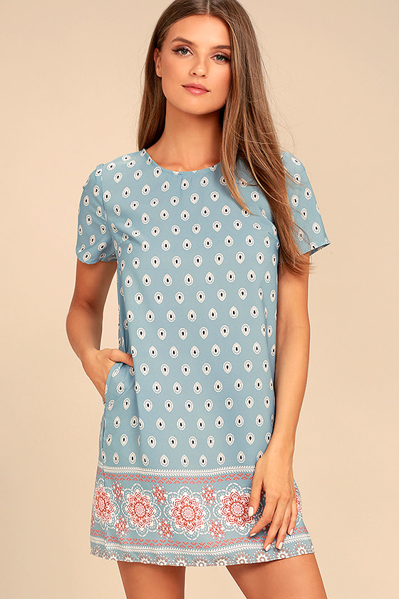 Secret Paradise Blue Print Shift Dress