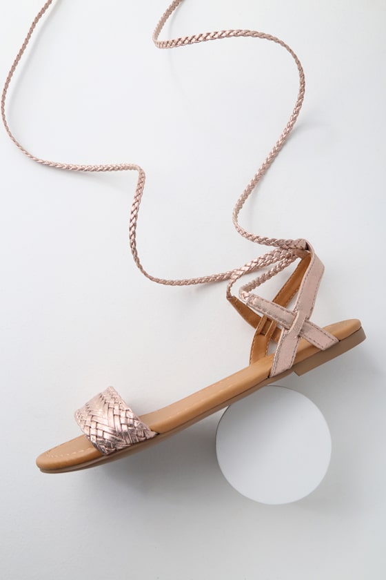 Clarke Rose Gold Flat Lace-Up Sandals 1