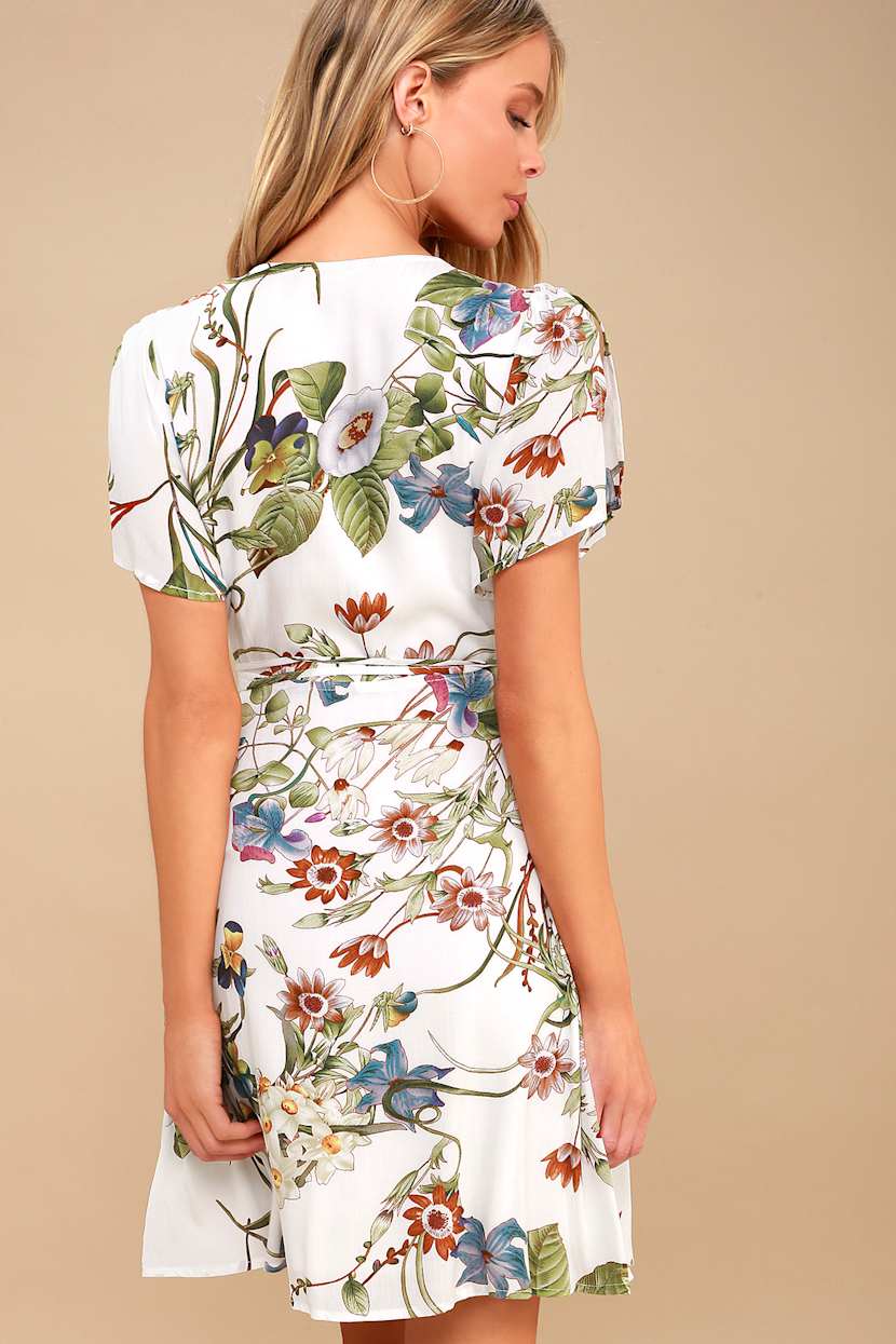 ivory floral wrap dress Standard / S Ivory Floral Satin Wrap Maxi Dress for Garden Weddings &  Bridal Showers