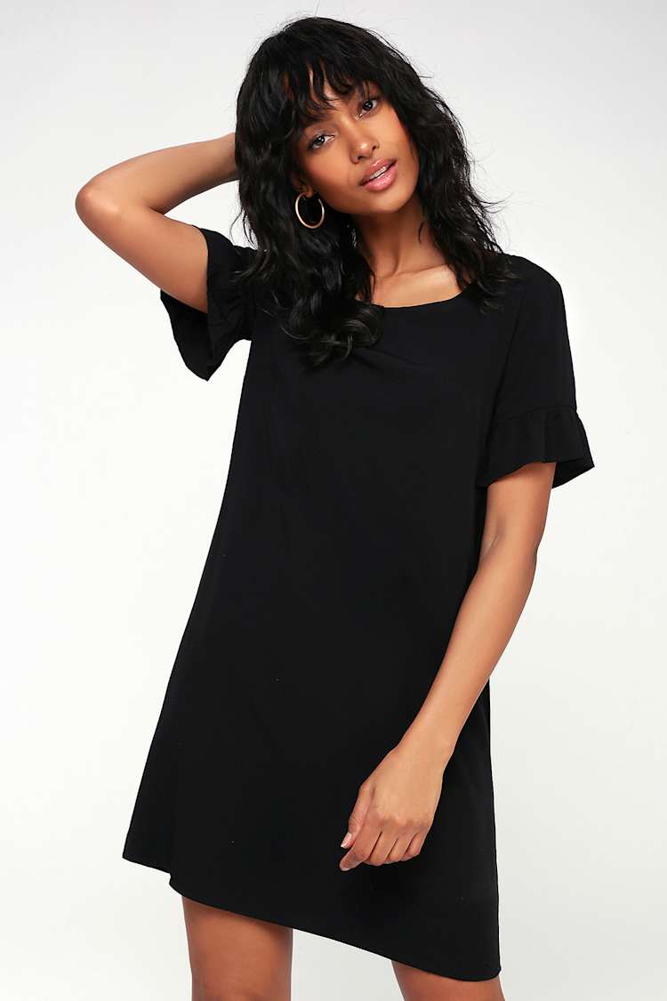Cute Black Shift Dress - Ruffle Shift Dress - Short Dress - Lulus