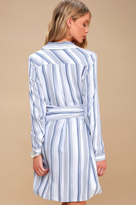 Chic Executive Blue and White Striped Shirt Dress 5