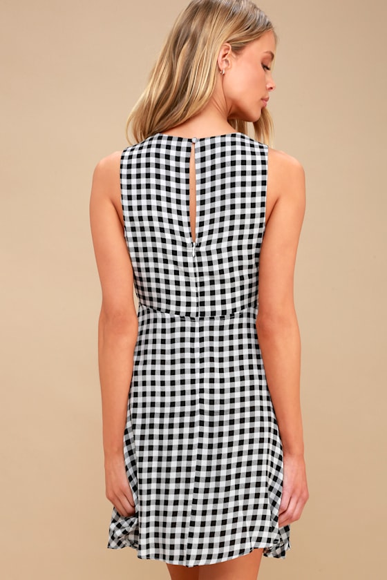 Chic Black and White Gingham Dress Skater Dress Lulus