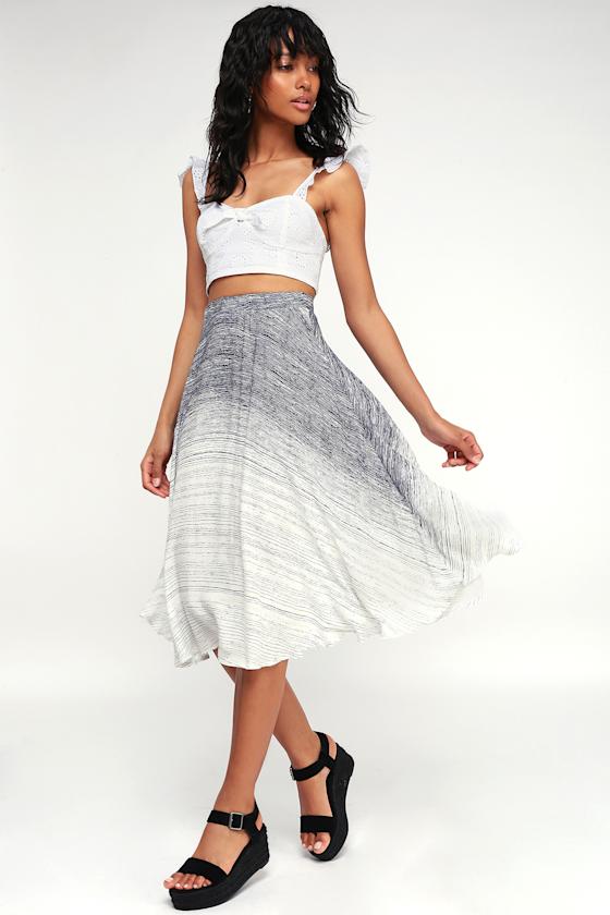 2912339 Blue-White Striped Midi Skirt