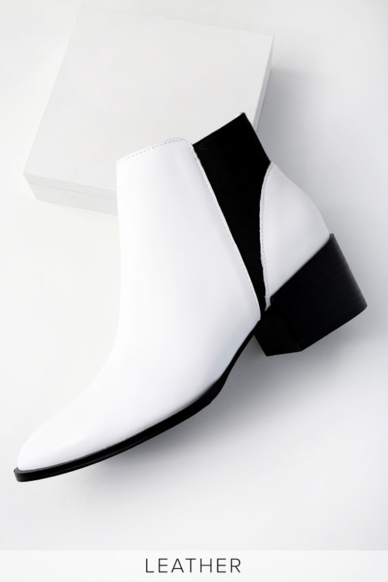 Finn White Leather Pointed Toe Ankle Booties 4