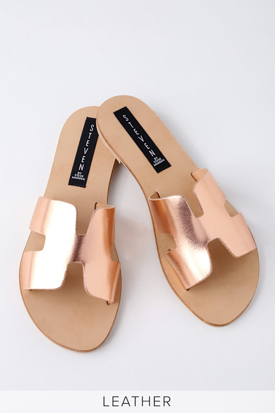 Greece Rose Gold Leather Slide Sandals 6