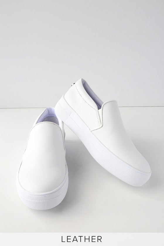 white slip ons leather