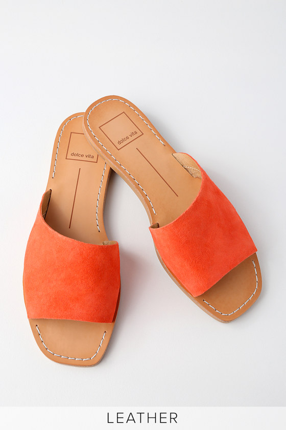 Cato Orange Suede Leather Slide Sandals 6