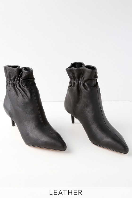 black leather ankle booties with heel
