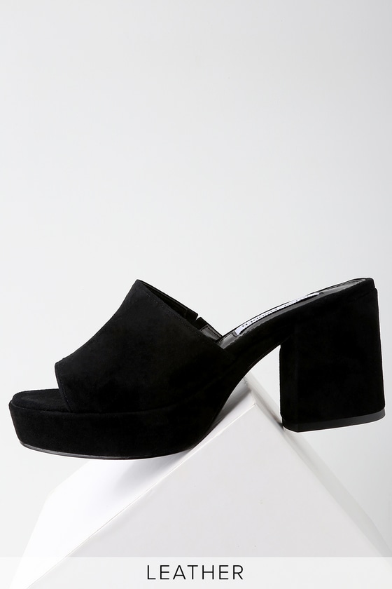 Steve Madden Relax - Black Suede Mules - Chunky Mules - Lulus