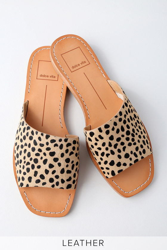 Dolce Vita Cato - Leopard Pony Fur Slide Sandals - Lulus