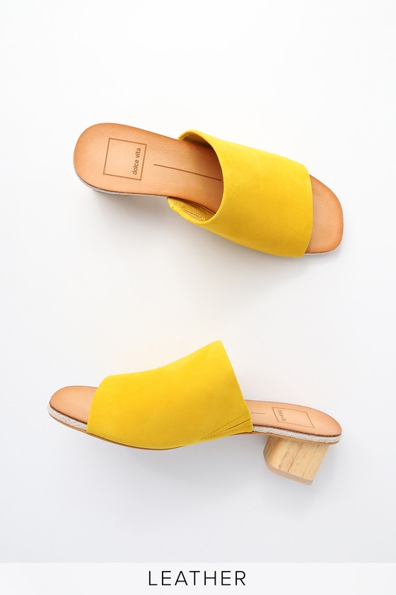 Kaira Yellow Suede Leather Mules