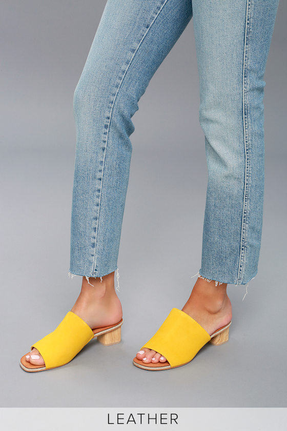 Kaira Yellow Suede Leather Mules 10