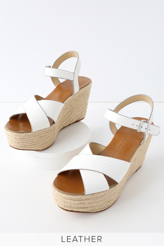 Mikah White Snake Leather Espadrille Wedges 5