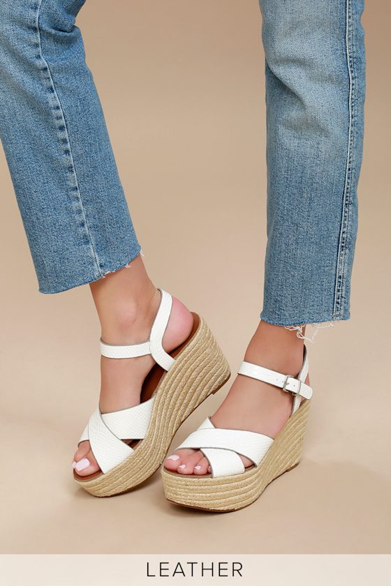 Mikah White Snake Leather Espadrille Wedges 6