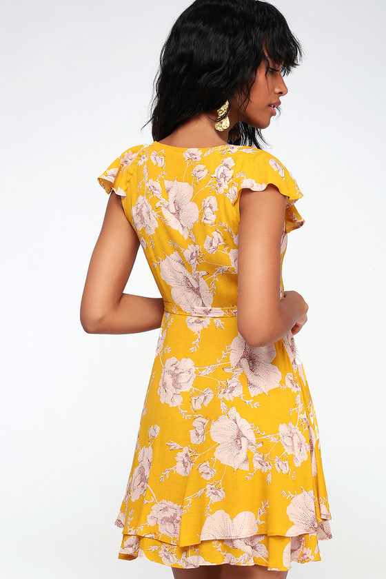 French Quarter Yellow Floral Print Wrap Dress