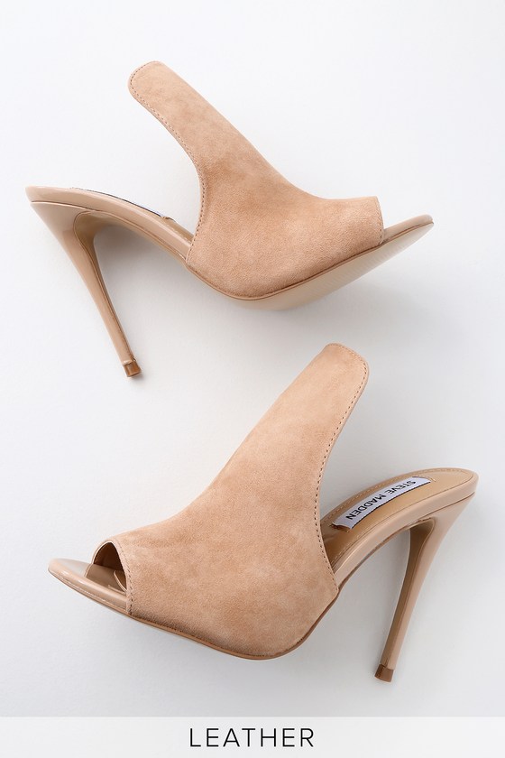 Sinful Nude Suede Leather Peep-Toe Mules